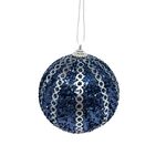 Jogo De 3 Bolas De Natal Azul Brilho com Prata 10cm