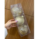 Jogo 3 Bolas Decoradas Dourada Brilho Sortida 10cm Natal