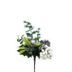 Galho Natalino Pick Verde Berry Pinha Branco 25cm