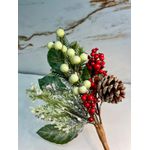 Galho Decoração Natal Com Berry E Pinha Tok Da Casa 30cm