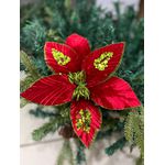 Flor Natalina Poinsetia Vermelho com Verde Lantejoula Brilho