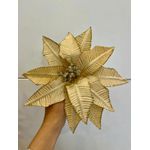 Flor Natalina Poisentia Dourada Com Brilho 23cm