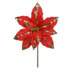 Flor Natalina Poinsetia Vermelho Com Brilho Dourado
