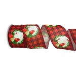 Fita Natalina Aramada 6,3cm Xadrez Vermelho Pássaro 9,14m