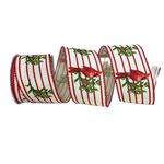 Fita Natalina Aramada 6,3cm Listra Pássaro Vermelho 9,14m