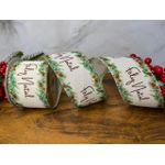 Fita Natalina Aramada 6,3cm Feliz Natal Borda Verde Pinha 9,14m