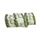 Fita Natalina Aramada 6,3cm Feliz Natal Borda Verde Pinha 9,14m