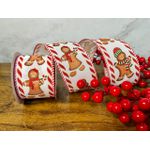 Fita Natalina Aramada 6,3cm Ginger Boneco Confeiteiro 9,14m