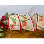 Fita Natalina Aramada com Rena e Flores 6,3cmx9,14m