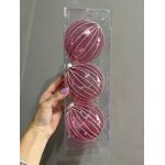 Jogo De 3 Bolas Natal Rosa Transparente Brilho Branco 10cm
