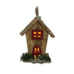 Casinha Natalina Marrom Com Gliter Dourado Led