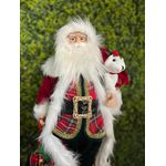 Papai Noel em Pé Casaco Xadrez com Ursinho 60cm