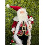 Papai Noel em Pé Casaco Xadrez com Ursinho 60cm