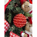 Jogo 2 Bolas de Natal Decorada Vermelho e Branco Brilho 10cm 