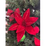 Flor Natalina Poinsetia 26cm Vermelha Veludo Com Lantejoula