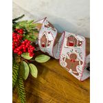Fita Natalina Aramada 6,3cm Ginger Boneco Confeiteiro 9,14m