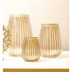 Vaso Decorativo Vidro Transparente com Detalhes Dourados M