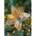 Flor Natalina Bico de Papagaio Dourado Aveludado com Glitter 
