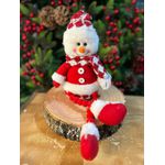 Boneco de Neve Natal Sentado Vermelho e Branco 40cm
