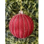 Jogo 4 Bolas Natal com Listras Vermelho e Dourado 12cm Cromus