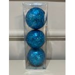 Jogo 3 Bolas De Natal Glitter Azul Tok Da Casa 10cm