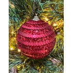 Jogo De 3 Bolas De Natal Vermelho Brilho Lantejoula 10cm