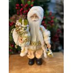Papai Noel Branco Com Dourado Saco Presentes 30cm Natal