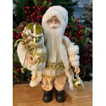 Papai Noel Branco Com Dourado Saco Presentes 30cm Natal