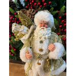 Papai Noel Em Pé 30cm Branco Dourado Luxo Pinheiro Presentes