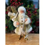 Papai Noel Em Pé 30cm Branco Dourado Luxo Pinheiro Presentes