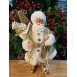 Papai Noel Em Pé 30cm Branco Dourado Luxo Pinheiro Presentes