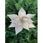 Flor Natalina Poinsetia Champagne com Brilho 22cm 
