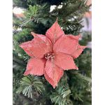 Flor Natalina Poinsetia 26cm Rosa Veludo Com Lantejoula