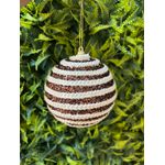 Jogo 3 Bolas Decoradas Brilho Marrom Tecido Off 10cm Natal