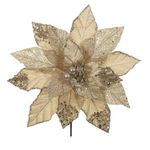 Flor Natalina Com Glitter Champagne E Dourado