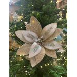 Flor Natalina Poinsetia Veludo Champagne com Brilho