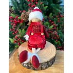 Enfeite Natal Menino Sentado Roupinha Tweed Macacão 43cm