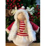Boneco Natal Menina Em Pé Vermelho E Branco Roupinha Luxo