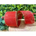 Fita Natalina Aramada 6,3cm Vermelha Brilho Dourado 9,14m