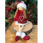 Enfeite Natal Menina Sentada Roupinha Tweed Coração 49cm