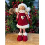 Enfeite Natal Menina em Pé Asas Roupa Tricot Coração 45cm