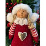 Enfeite Natal Menina em Pé Asas Roupa Tricot Coração 45cm