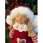 Enfeite Natal Menina em Pé Asas Roupa Tricot Coração 45cm