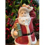 Papai Noel Em Resina Vermelho E Verde Presente Sino 27cm Natal