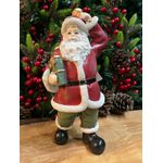 Papai Noel Em Resina Vermelho E Verde Presente Sino 27cm Natal