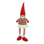 Boneca Menina Natal Sentada Xadrez Vermelho e Branco Vestido