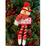 Boneco De Neve Sentado Vermelho e Branco Placa Feliz Natal