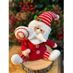 Boneco Papai Noel Sentado Com Pirulito 28cm Vermelho Branco