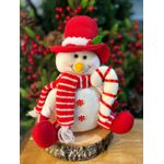 Boneco de Neve Natal Sentado Bengala Vermelho e Branco 28cm