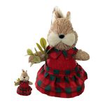Esquilo Natal Menina Vestido Xadrez Vermelho Decoração Natal